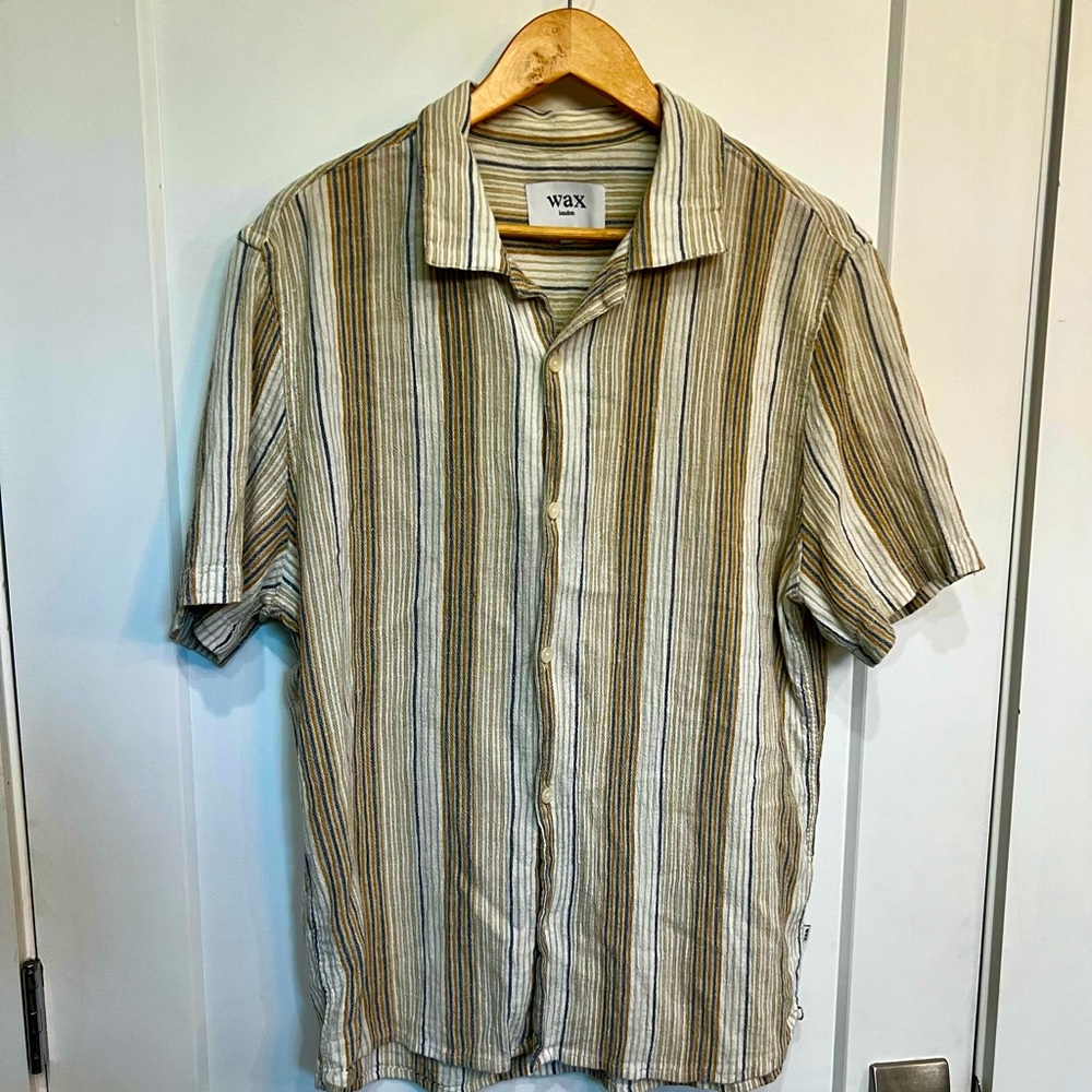 Wax Men's Striped Casual Button Down Shirt - Brown and Cream